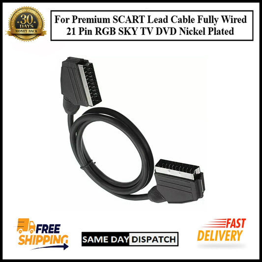 For Premium SCART Lead Cable Fully Wired 21 Pin RGB Compatible With SKY TV DVD