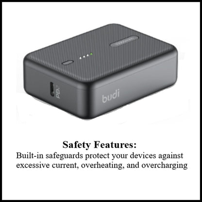 For Budi 10000mAh 20W PD+QC3.0 Mini Pocket Power Bank Fast Charging