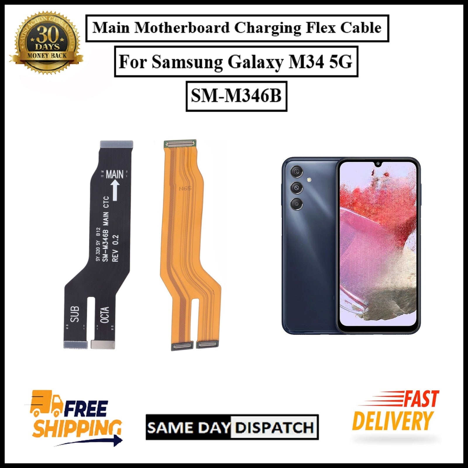 For Samsung Galaxy M34 5G/M346B Main Motherboard Charging Flex Cable Replacement