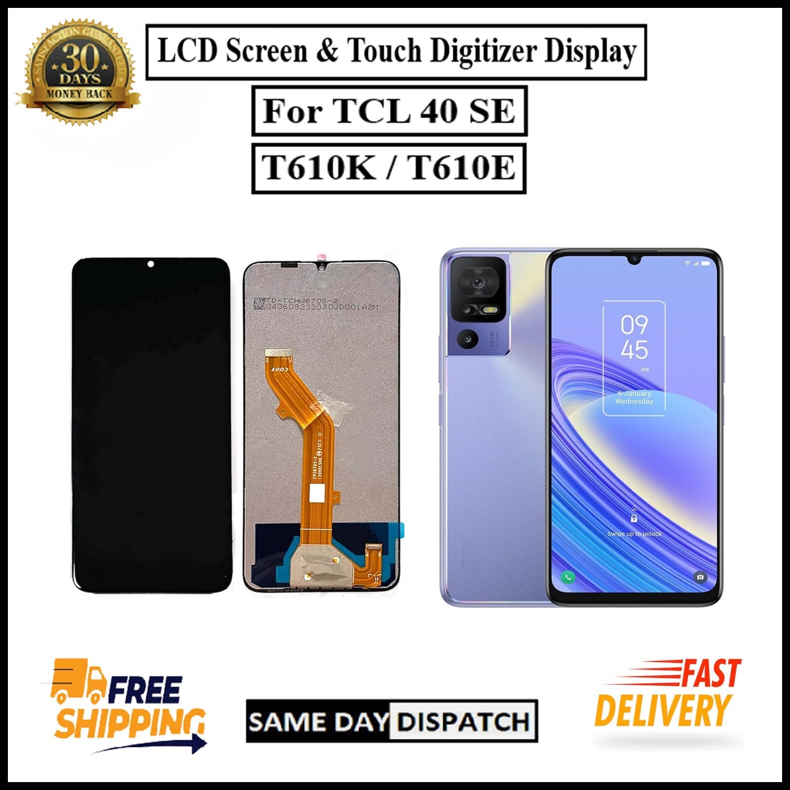 For TCL 40 SE / T610K / T610E LCD Display screen Touch Digitizer Replacement