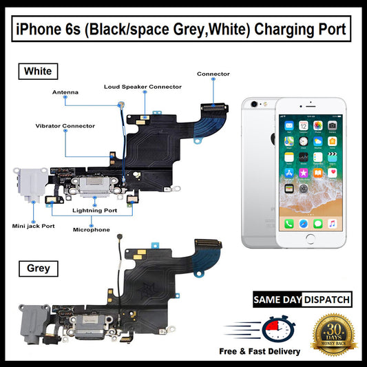 For iPhone 6s Charging Port Flex( Black/Grey/White) With Mic Audio Jack