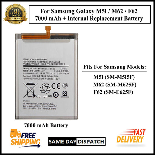 For Samsung Galaxy M51/M62/F62/M515F/M625F 7000mAh+ Internal Replacement Battery