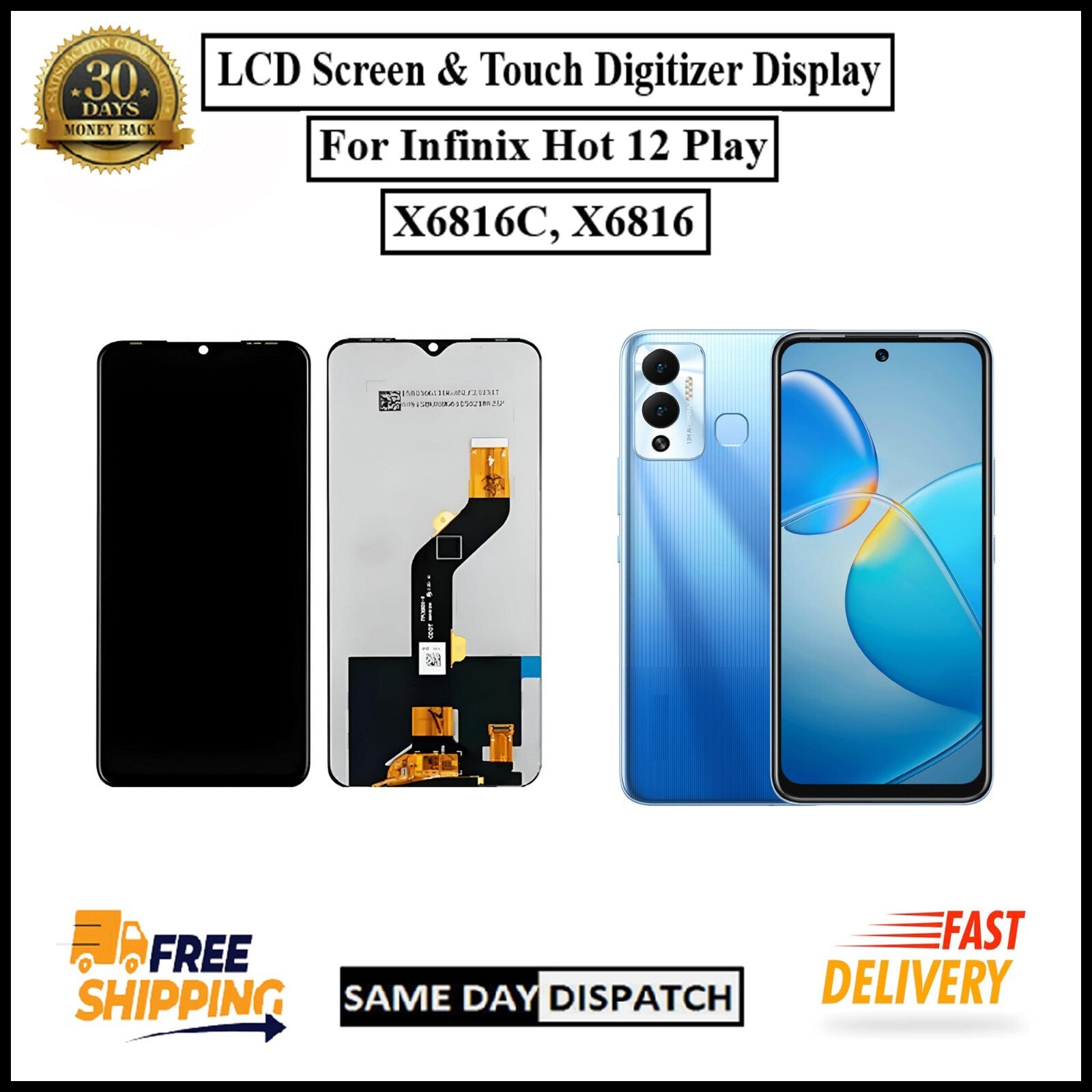 For Infinix Hot 12 Play / X6816C / X6816 LCD Display Screen Touch Digitizer