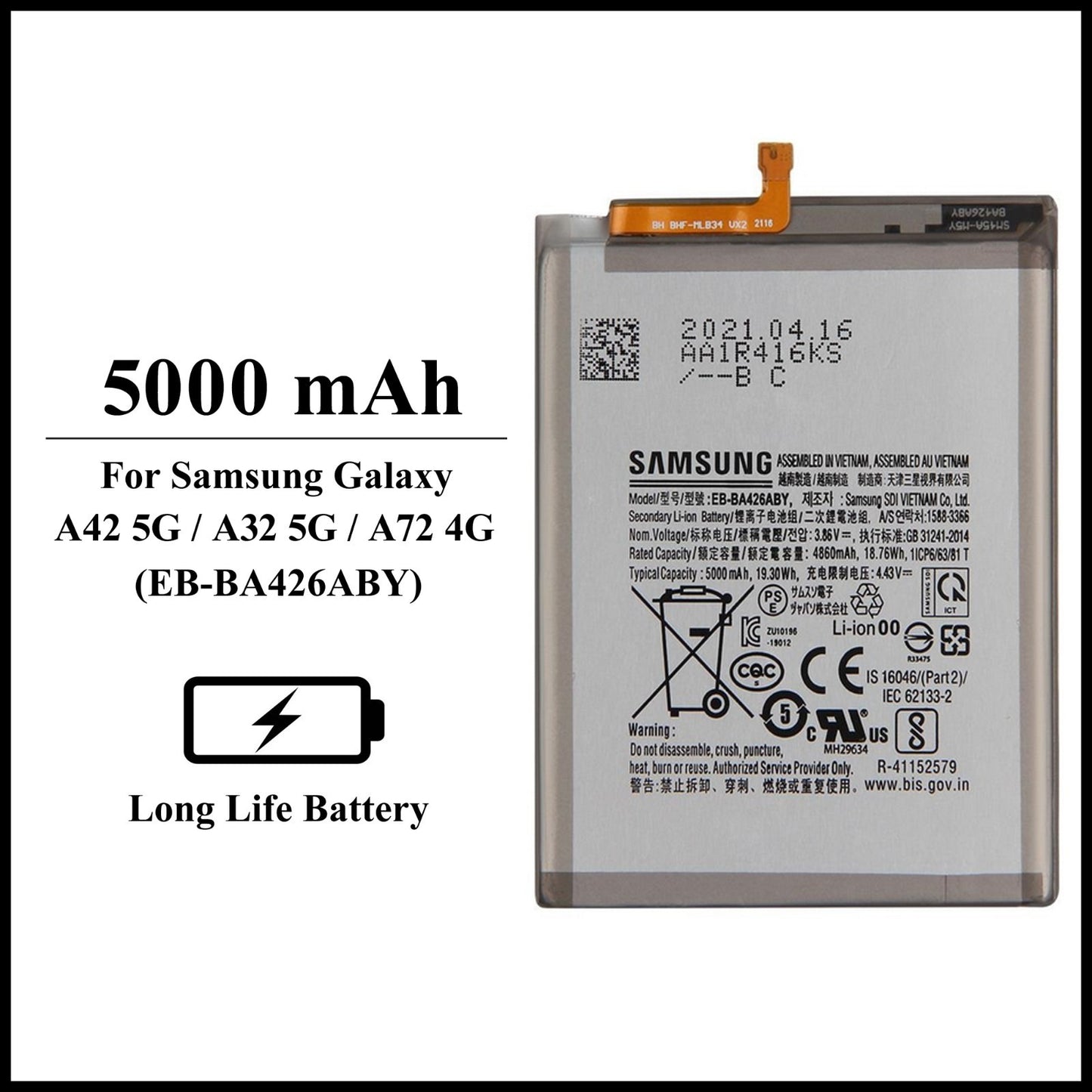 For Samsung Galaxy A42 5G /A32 5G /A72 4G 5000mAh+ Internal Replacement Battery