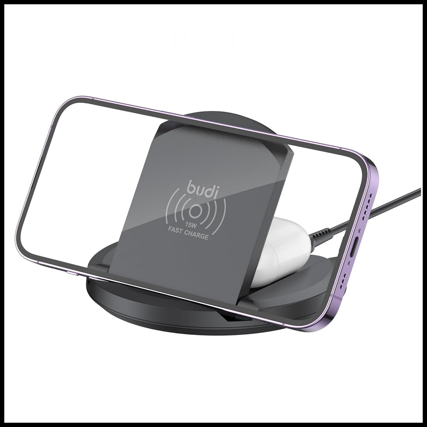 For Budi Folding 2 in 1 Wireless Fast Charging Stand With USB-C Cable