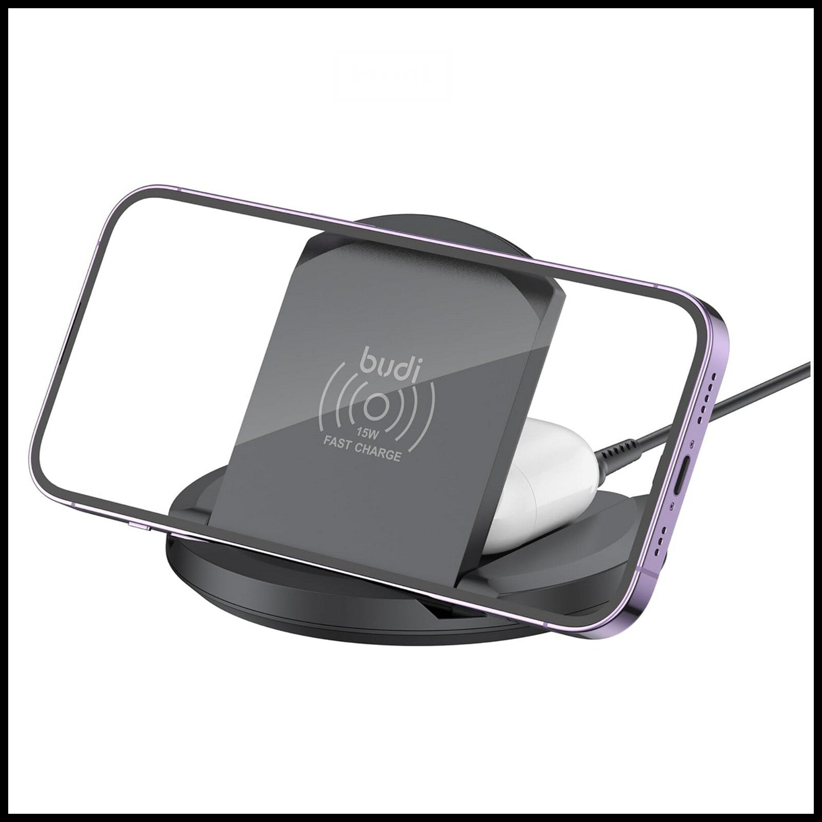 For Budi Folding 2 in 1 Wireless Fast Charging Stand With USB-C Cable