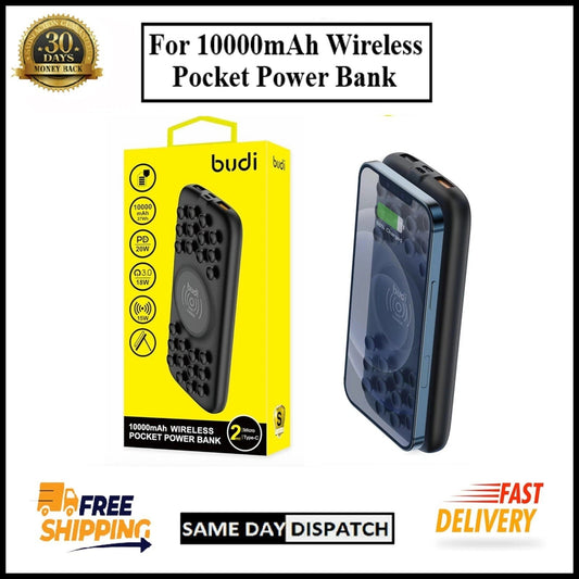 For Budi 10000mAh 15W Wireless Pocket Power Bank 20W PD Fast Charging, QC 3.0