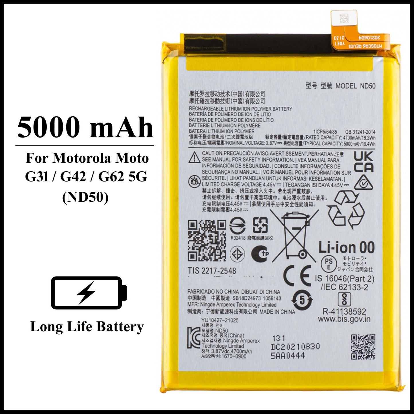 For Motorola Moto G31 /G42 /G62 5G /(ND50) 5000mAh+ Internal Replacement Battery