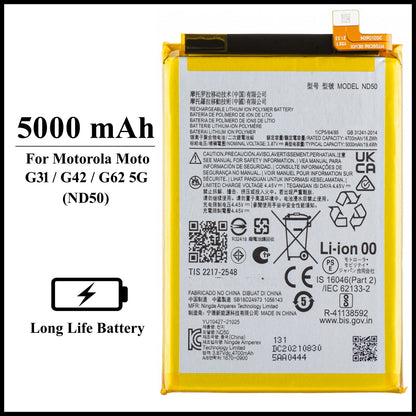 For Motorola Moto G31 /G42 /G62 5G /(ND50) 5000mAh+ Internal Replacement Battery