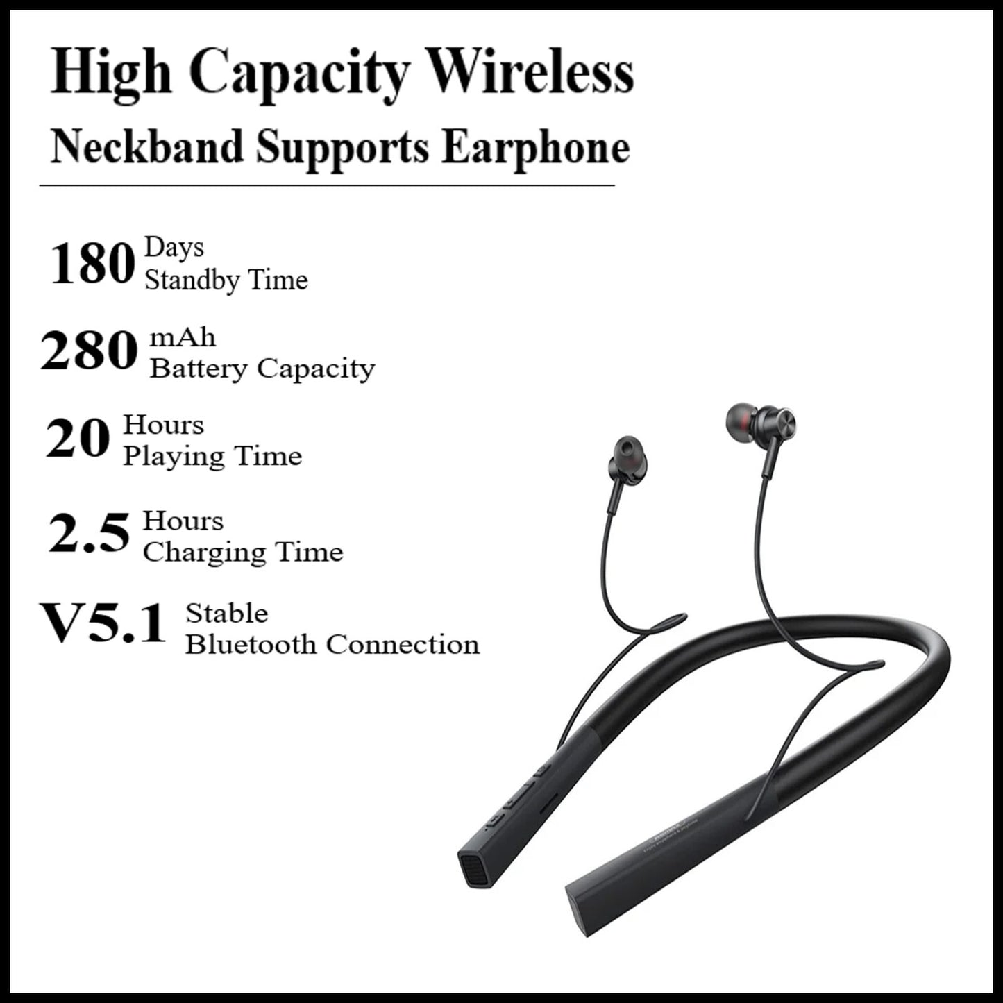For Remax Earphones High Capacity Wireless Bluetooth Neckband Headphones