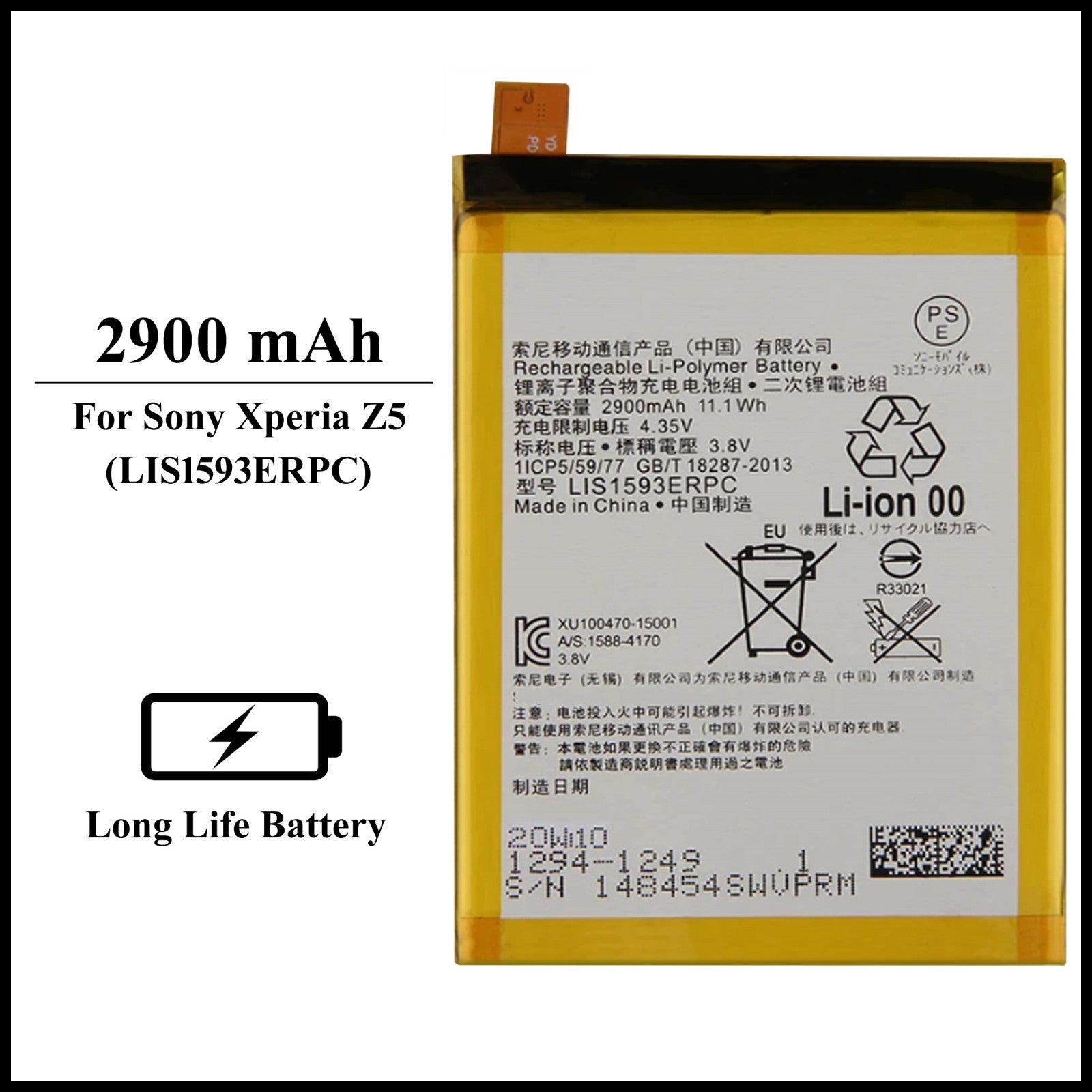 For Sony Xperia Z5 LIS1593ERPC /E6653,E6603 2900mAh Internal Replacement Battery