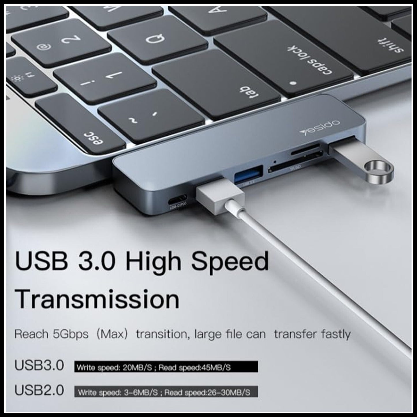 For Yesido HB10 6 in 1 USB-C Type-C Ports Hub Docking Station Adapter
