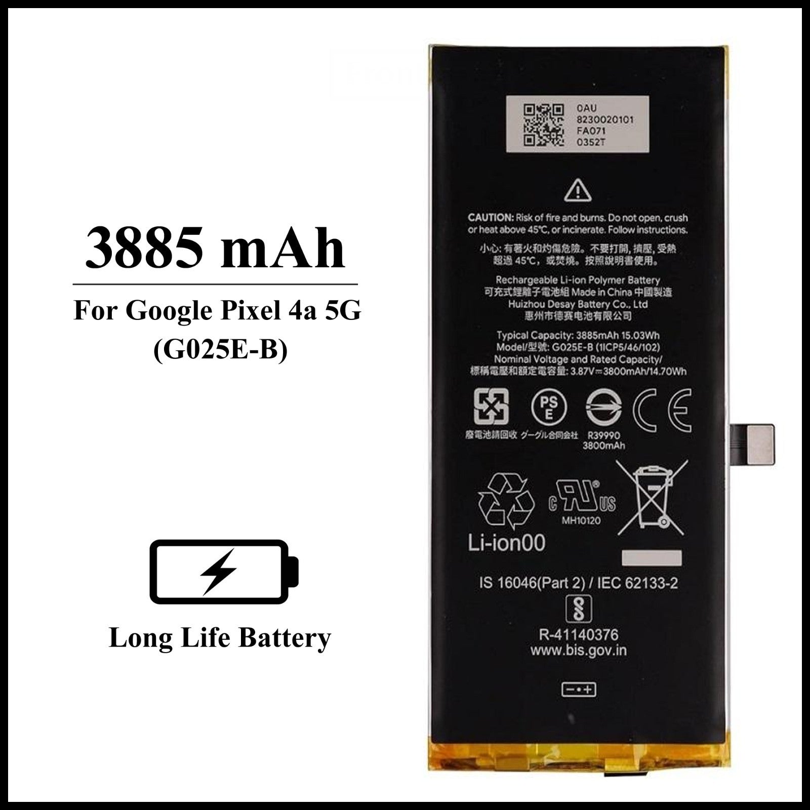 For Google Pixel 4a 5G (G025E-B) 3885mAh+ Internal Replacement Battery