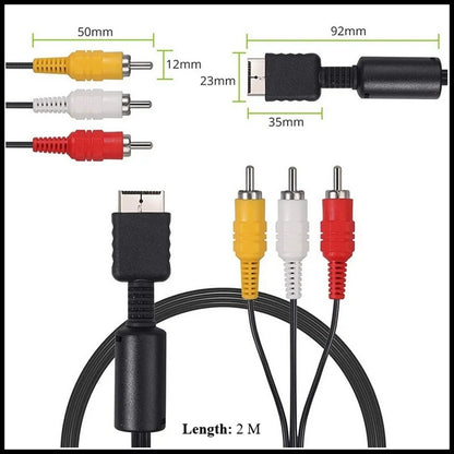 AV Cable RCA Composite Video Audio Cord 2M Lead for Sony PlayStation 2 Console