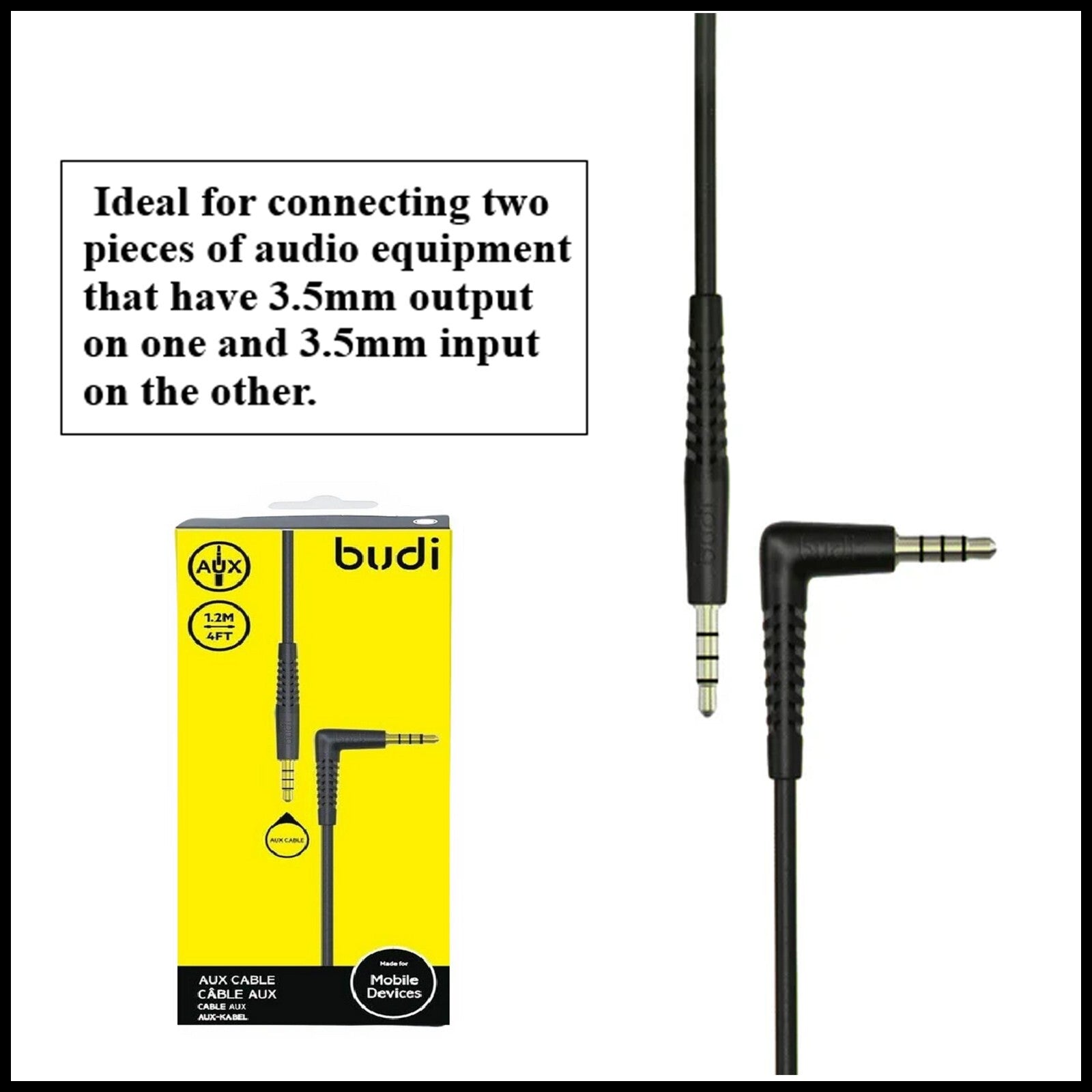 For Budi 3.5mm Jack to Jack  Fast AUX Audio Cable-1.2M