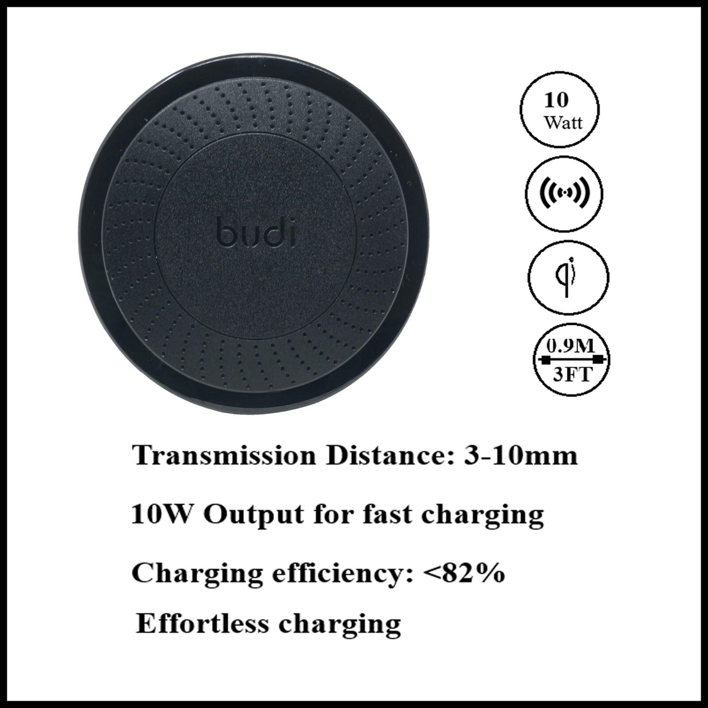 For Budi 10W Wireless Charger Pad For Mobile Devices-Qi Fast Charging USB