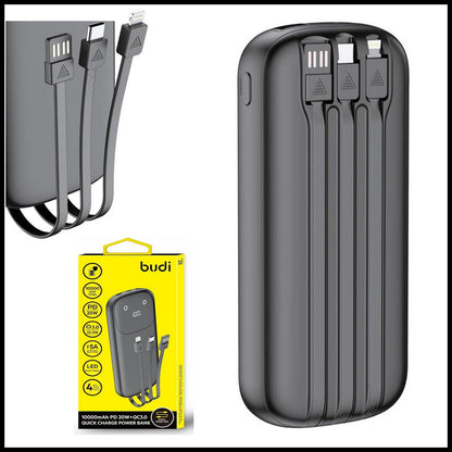 For Budi  10000 mAh Quick Charge Power Bank PD 20W+QC3.0 With Cable