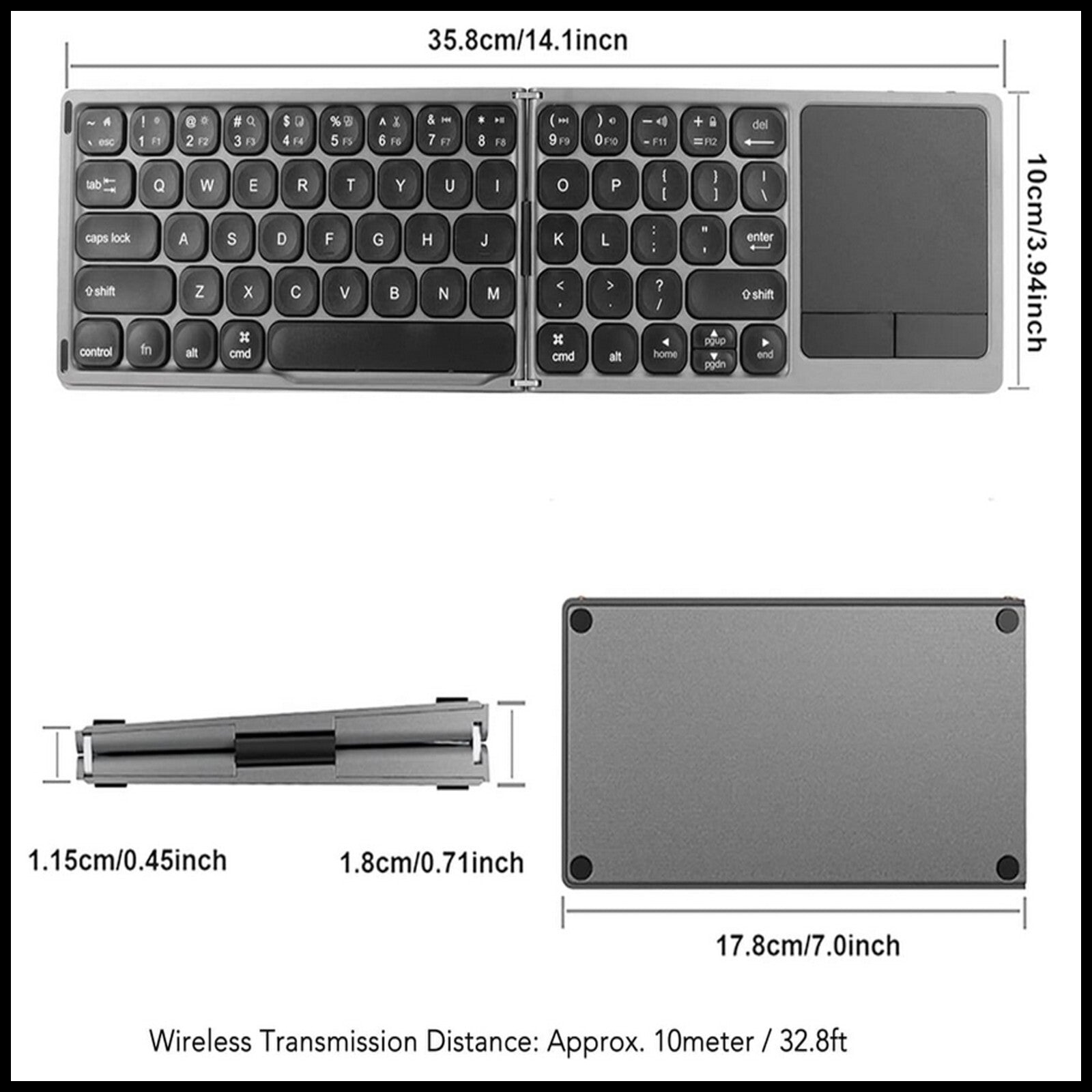 Dadu Folding Wireless Bluetooth Keyboard With Touchpad For IOS/ Android /Windows