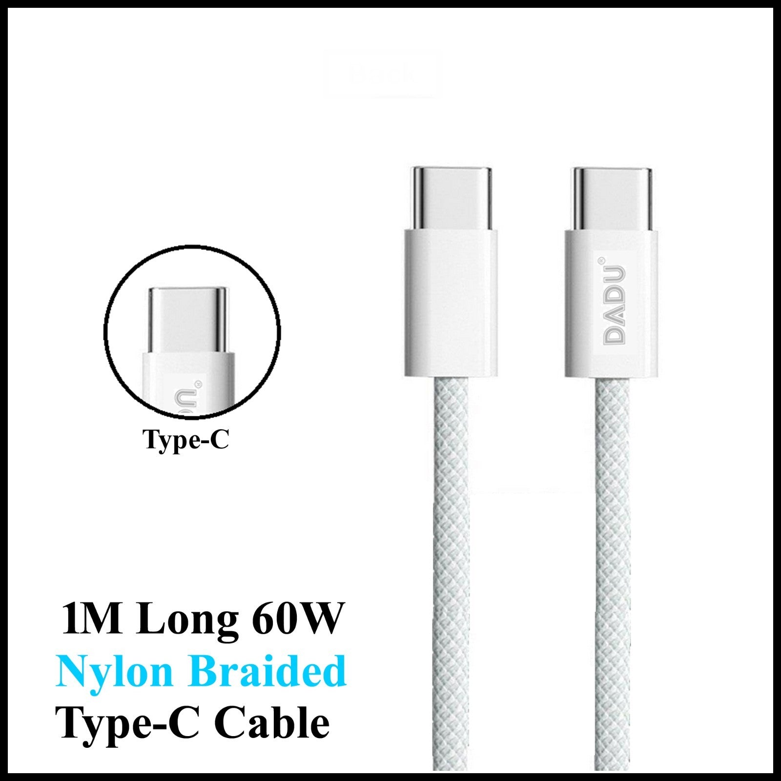 For Dadu 60W Type-C to Type-C PD Super Fast Nylon Braided Fast Charging Cable-1M