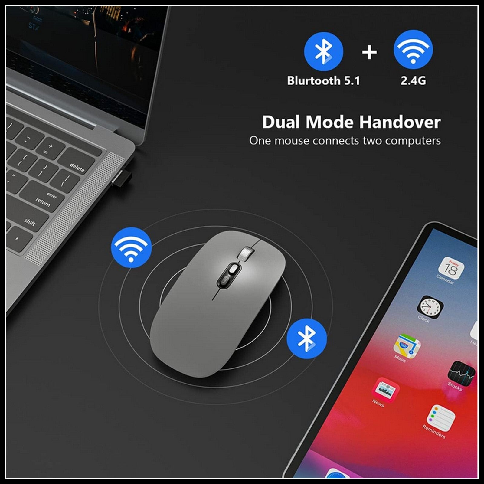 For Dadu Ultrathin Wap USB + Bluetooth Wireless Mouse-3 Mode Connection Silent