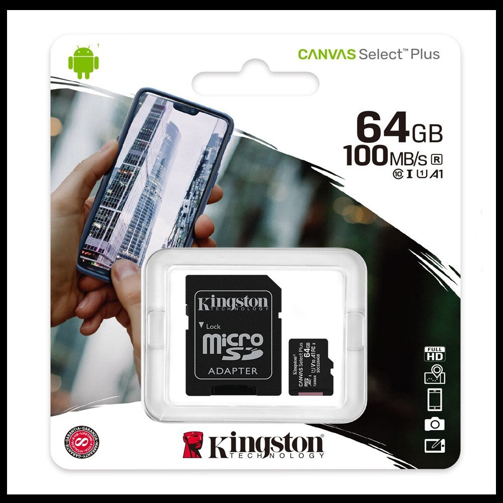 Kingston Micro SD 64 gb Memory Card & Adapter & Class 10 & A1