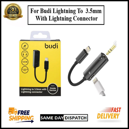For Budi iPhone to 3.5mm Adapter Dual Port iPhone Audio & Charger Cable 12CM