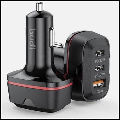 For Budi 60W Fast Car Charger Dual USB-C PD + QC 3.0 Adapter For All Devices