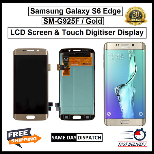 For Samsung Galaxy S6 Edge Gold/SM-G925F LCD Display Touch Digitizer Replacement