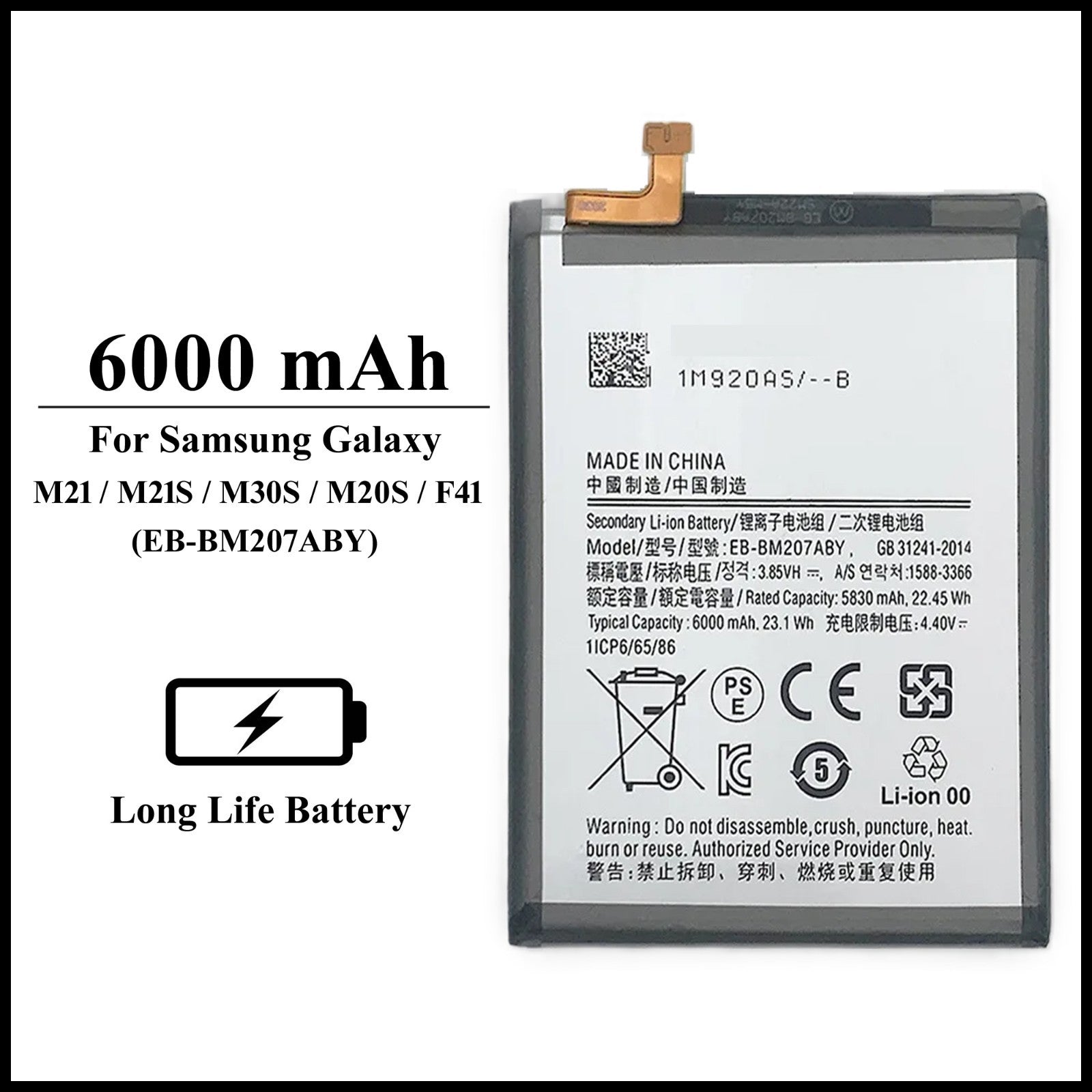 For Samsung Galaxy M21/M21s/M30s/M20s/F41 6000mAh+ Internal Replacement Battery