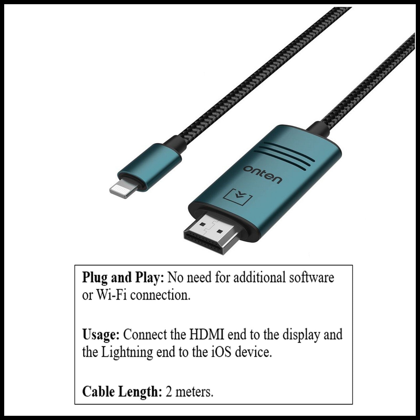 For Onten  iPhone to HDMI Cable Connector Adapter Screen Mirroring-2M