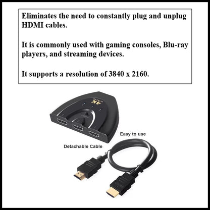 For Onten HDMI Switch 3-Port HDMI Splitter Switcher Supports, Full HD Cable- 4K