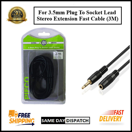 For 3.5mm Plug to Socket Lead Stereo AUX Headphone Extension Fast Cable (3M)