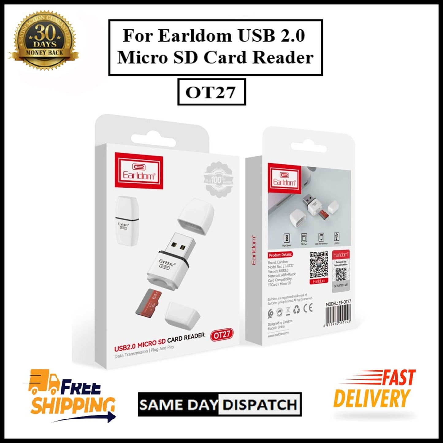 For Earldom ET-OT27  USB 2.0 Micro SD Card Reader-TF Card Adapter for Android,PC