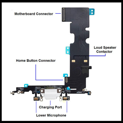For i Phone 8 Plus Charging Port Flex ( Black/Grey/White) With Mic 