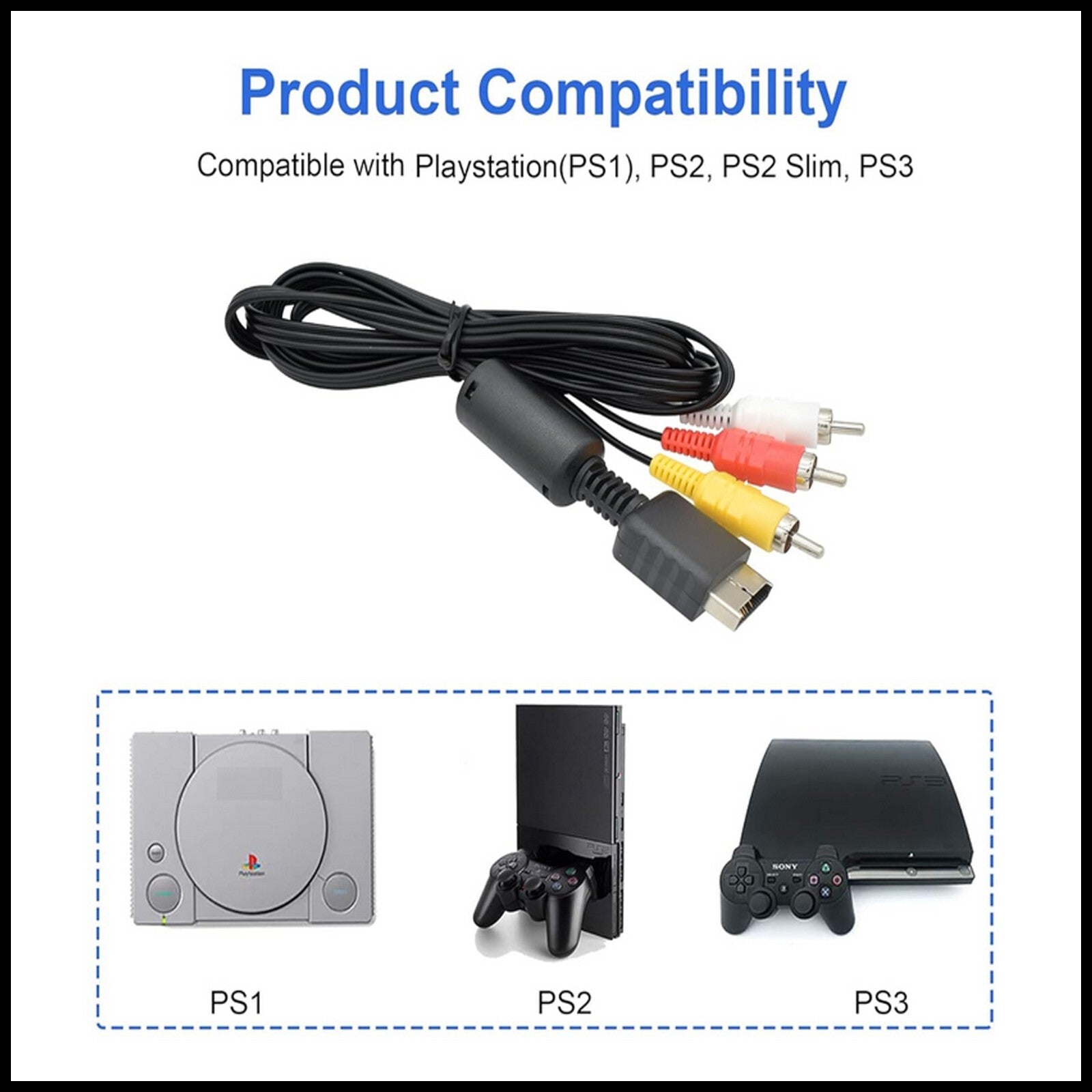 AV Cable RCA Composite Video Audio Cord 2M Lead for Sony PlayStation 2 Console