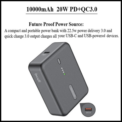 For Budi 10000mAh 20W PD+QC3.0 Mini Pocket Power Bank Fast Charging