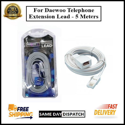 For Daewoo 5m Flat Slimline Telephone Phone Extension Lead Cable