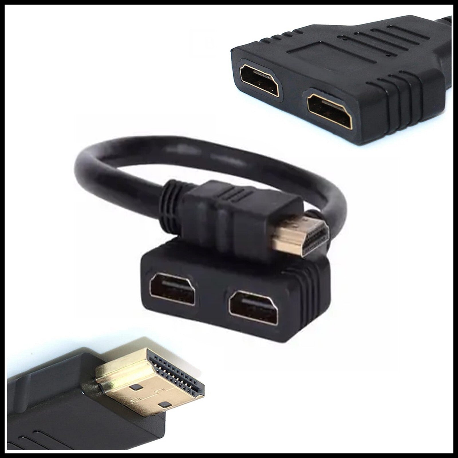For HDMI Male to Dual Twin HDMI Female 1 in 2 Out Cable Adapter