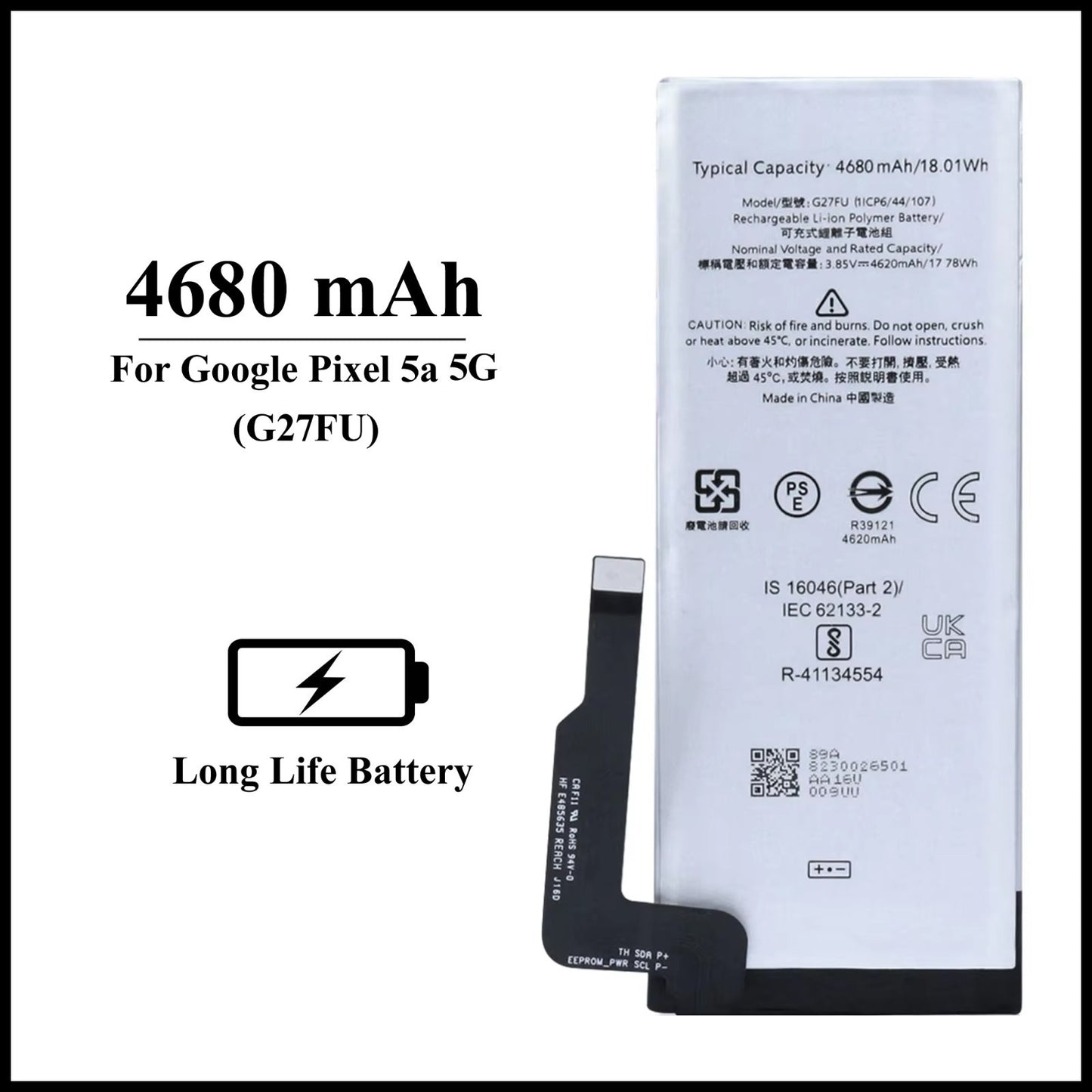 For Google Pixel 5a 5G(G1F8F/G4S1M) 4680mAh+(G27FU) Internal Replacement Battery