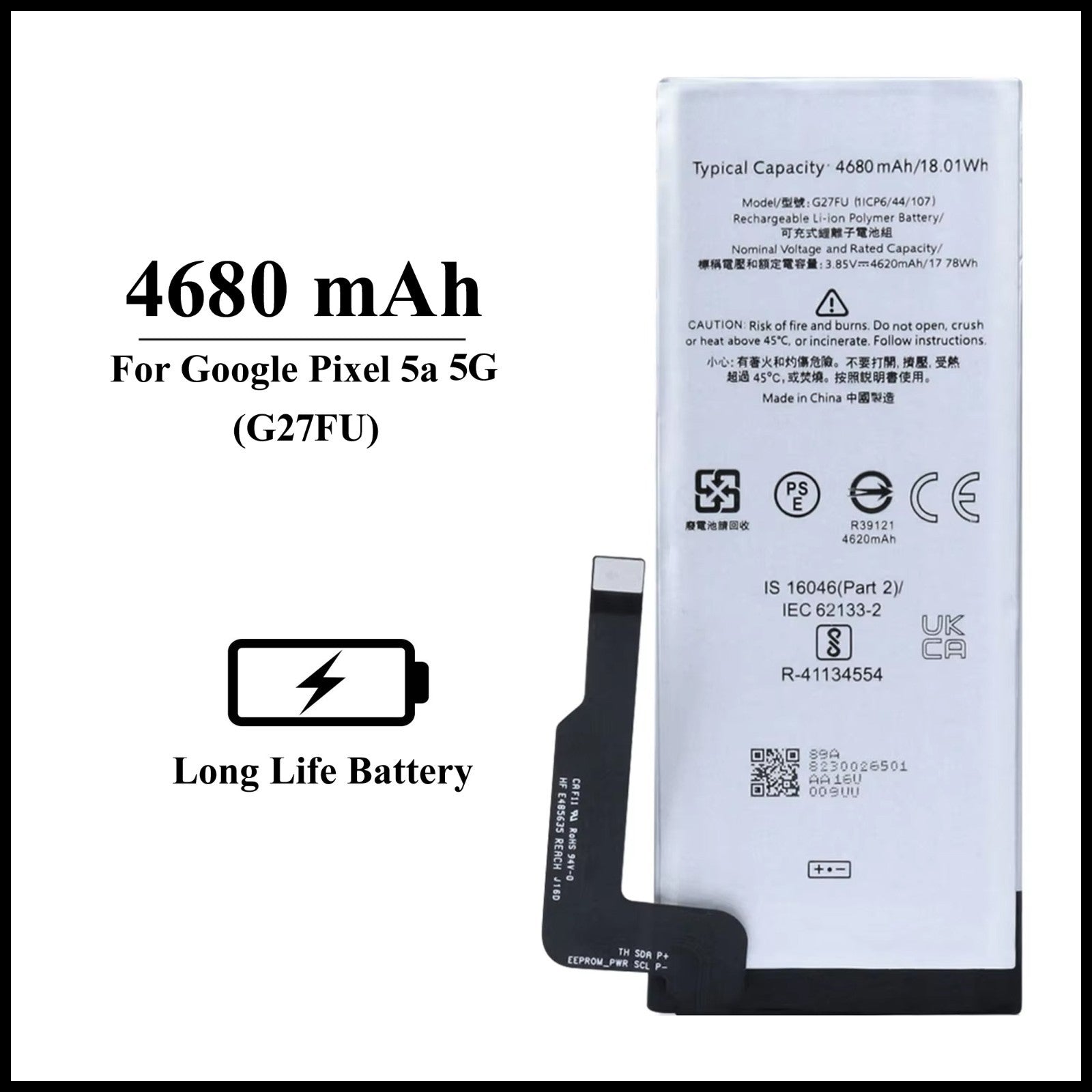 For Google Pixel 5a 5G(G1F8F/G4S1M) 4680mAh+(G27FU) Internal Replacement Battery