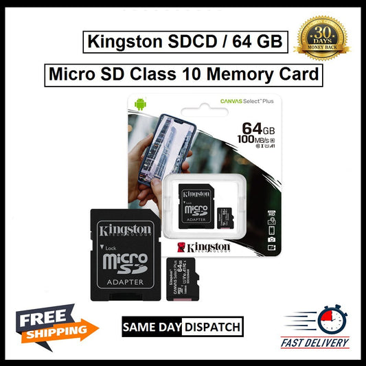 Kingston Micro SD 64 gb Memory Card & Adapter & Class 10 & A1