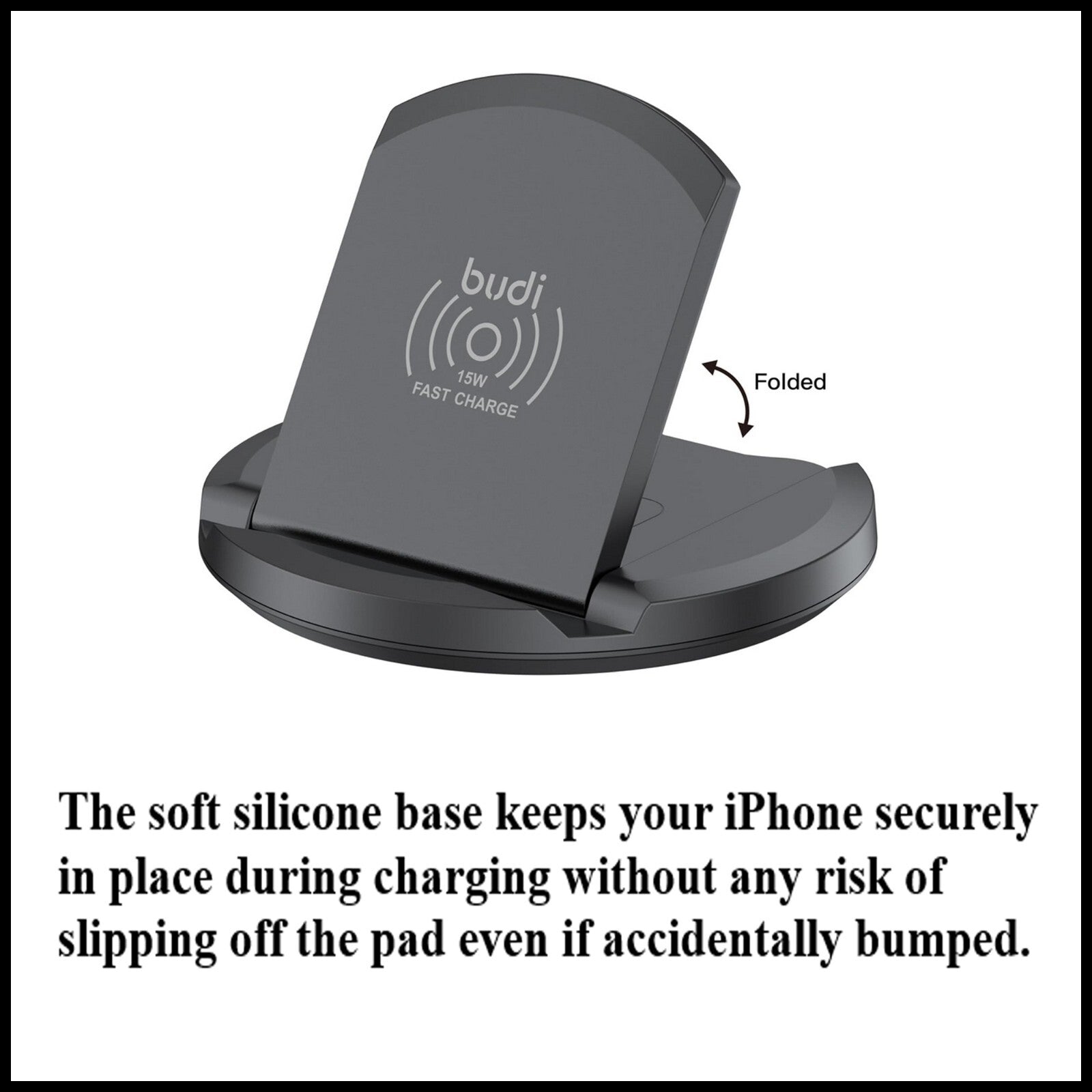 For Budi Folding 2 in 1 Wireless Fast Charging Stand With USB-C Cable