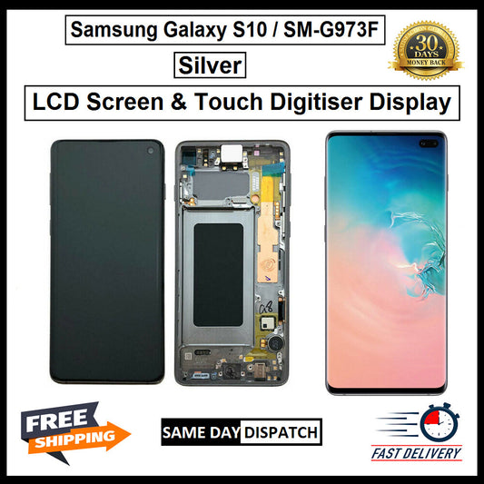 For Samsung Galaxy S10 / SM-G973F Silver Display Screen Touch Replacement LCD