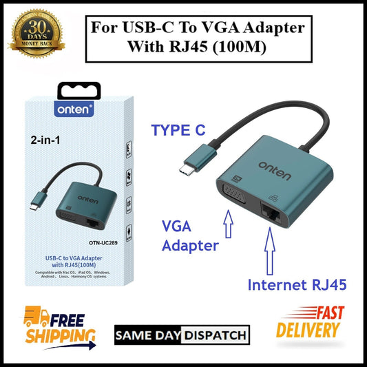 For Onten UC289 USB-C to VGA 2K 60Hz Converter Adapter With RJ45 (100M)