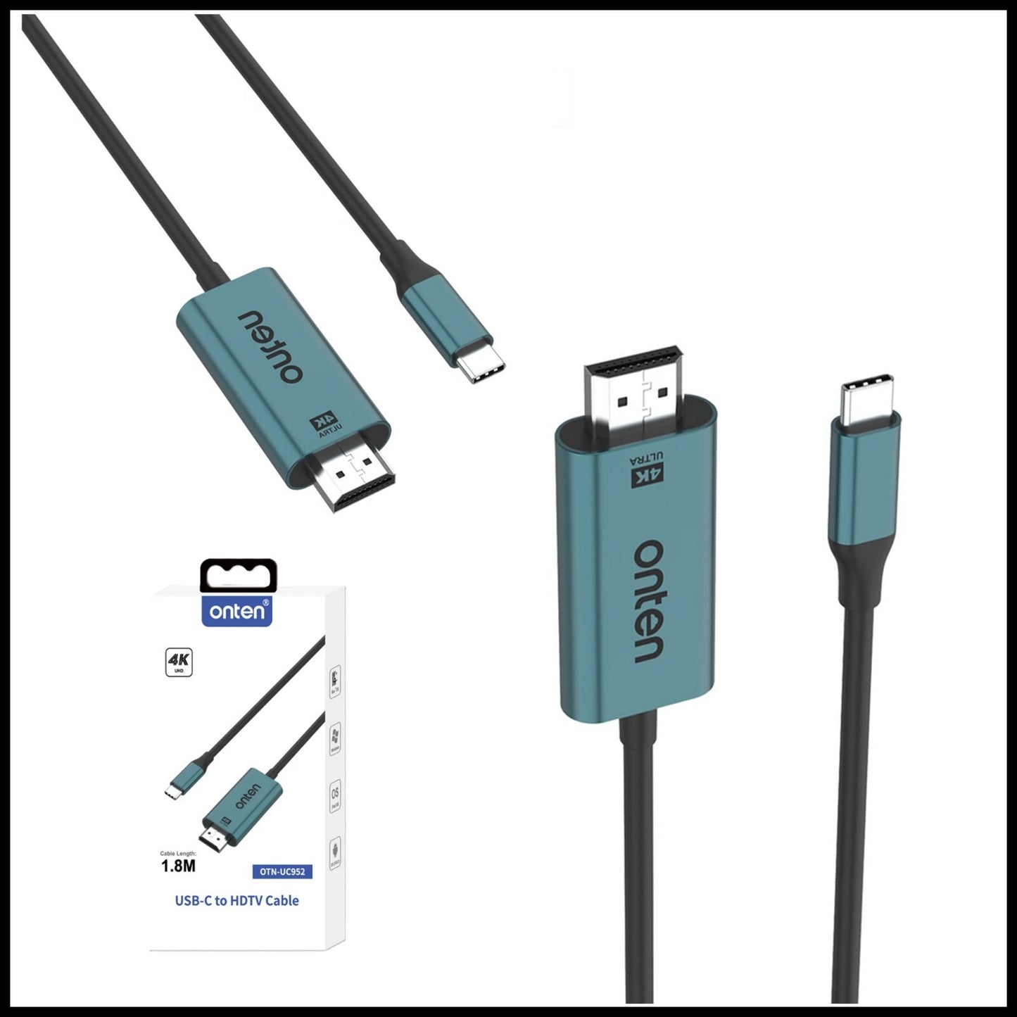 For Onten OTN-UC952 USB-C  to HDMI Cable Connector Adapter Screen Mirroring-1.8M