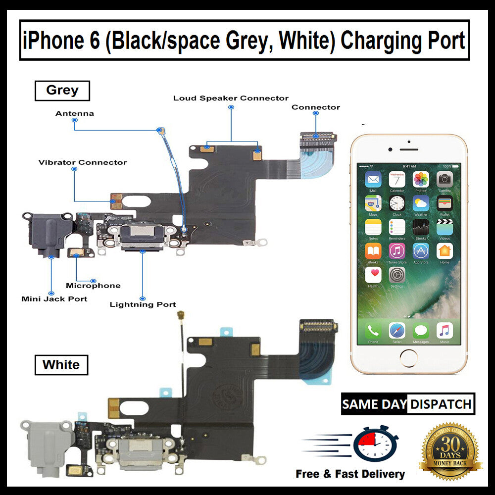 For iPhone 6G / 6 Charging Port Flex( Black/Grey/White) With Mic Audio Jack