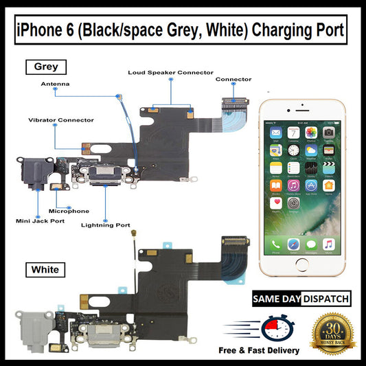For iPhone 6G / 6 Charging Port Flex( Black/Grey/White) With Mic Audio Jack