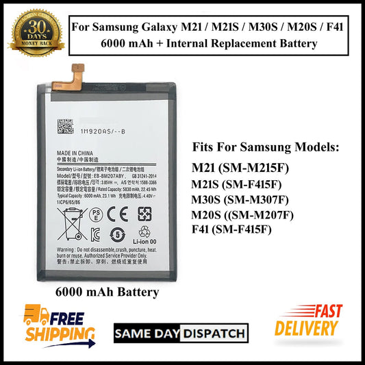 For Samsung Galaxy M21/M21s/M30s/M20s/F41 6000mAh+ Internal Replacement Battery