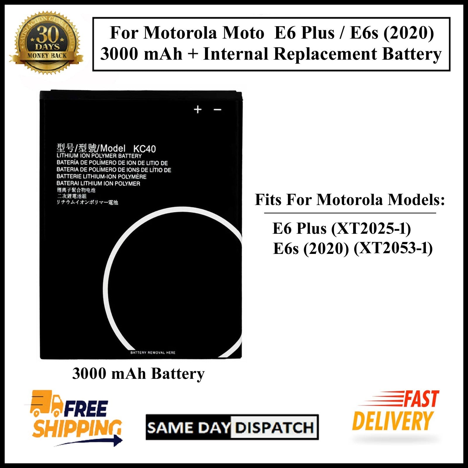For Motorola Moto E6 Plus/ E6s 2020 (KC40) 3000mAh+ Internal Replacement Battery