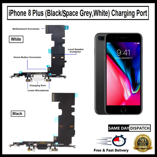 For i Phone 8 Plus Charging Port Flex ( Black/Grey/White) With Mic 